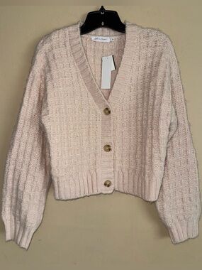 All In Favor Blush Light Pink Chunky Knit Cardigan Size S NWT!